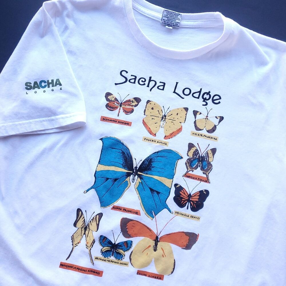 Butterfly T Shirt L (Fits M) Sacha Lodge Ecuador Amazon Rain Forest Butterflies